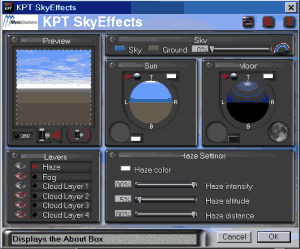 Окно настроек фильтра "SkyEffects" из KPT6
